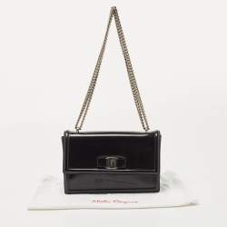 Pre Owned Salvatore Ferragamo Black Patent Leather Ginny Shoulder Bag