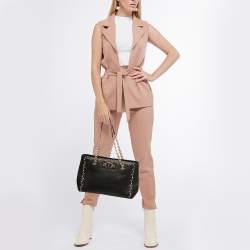 Pre Owned Salvatore Ferragamo Black Leather Medium Studded Melike Tote