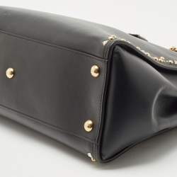 Pre Owned Salvatore Ferragamo Black Leather Medium Studded Melike Tote