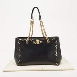 Pre Owned Salvatore Ferragamo Black Leather Medium Studded Melike Tote