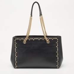 Pre Owned Salvatore Ferragamo Black Leather Medium Studded Melike Tote