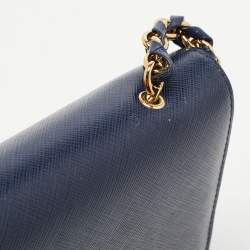 Pre Owned Salvatore Ferragamo Dark Blue Leather Vara Bow Chain Shoulder Bag