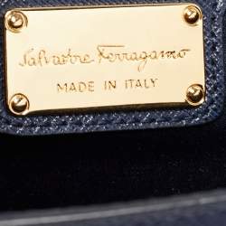 Pre Owned Salvatore Ferragamo Dark Blue Leather Vara Bow Chain Shoulder Bag