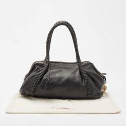 Pre Owned Salvatore Ferragamo Black Leather Braided Satchel