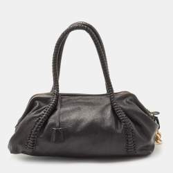 Pre Owned Salvatore Ferragamo Black Leather Braided Satchel
