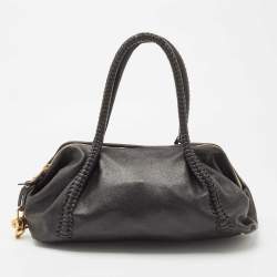 Pre Owned Salvatore Ferragamo Black Leather Braided Satchel