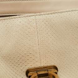 Pre Owned Salvatore Ferragamo Cream/Beige Watersnake and Leather Studded Sofia Top Handle Bag
