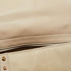 Pre Owned Salvatore Ferragamo Cream/Beige Watersnake and Leather Studded Sofia Top Handle Bag