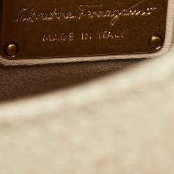 Pre Owned Salvatore Ferragamo Cream/Beige Watersnake and Leather Studded Sofia Top Handle Bag
