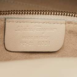 Pre Owned Salvatore Ferragamo Cream/Beige Watersnake and Leather Studded Sofia Top Handle Bag