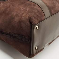 Salvatore Ferragamo Dark Brown Shimmer Nubuck and Leather Gancio Flap Tote