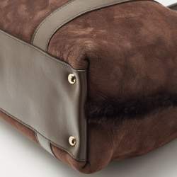 Salvatore Ferragamo Dark Brown Shimmer Nubuck and Leather Gancio Flap Tote