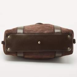 Salvatore Ferragamo Dark Brown Shimmer Nubuck and Leather Gancio Flap Tote