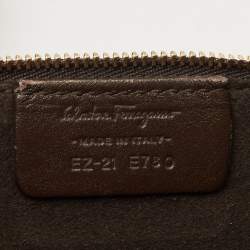 Salvatore Ferragamo Dark Brown Shimmer Nubuck and Leather Gancio Flap Tote