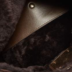 Salvatore Ferragamo Dark Brown Shimmer Nubuck and Leather Gancio Flap Tote