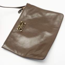 Salvatore Ferragamo Dark Brown Shimmer Nubuck and Leather Gancio Flap Tote