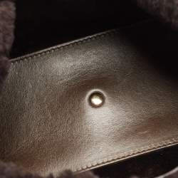 Salvatore Ferragamo Dark Brown Shimmer Nubuck and Leather Gancio Flap Tote