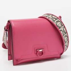 Pre Owned Salvatore Ferragamo Pink/Beige Leather Trifolio Crossbody Bag