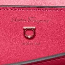 Pre Owned Salvatore Ferragamo Pink/Beige Leather Trifolio Crossbody Bag