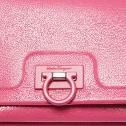 Pre Owned Salvatore Ferragamo Pink/Beige Leather Trifolio Crossbody Bag