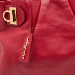 Pre Owned Salvatore Ferragamo Red Leather Gancini Chain Tote