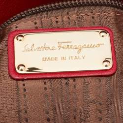 Pre Owned Salvatore Ferragamo Red Leather Gancini Chain Tote