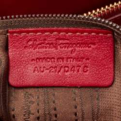 Pre Owned Salvatore Ferragamo Red Leather Gancini Chain Tote