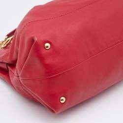 Pre Owned Salvatore Ferragamo Red Leather Gancini Chain Tote