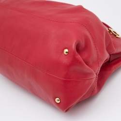 Pre Owned Salvatore Ferragamo Red Leather Gancini Chain Tote