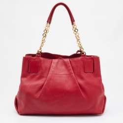 Pre Owned Salvatore Ferragamo Red Leather Gancini Chain Tote