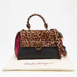 Pre Owned Salvatore Ferragamo Multicolor Leather, Calfhair and Suede Medium Sofia Top Handle Bag