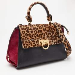 Pre Owned Salvatore Ferragamo Multicolor Leather, Calfhair and Suede Medium Sofia Top Handle Bag