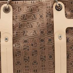 Pre Owned Salvatore Ferragamo Brown/Beige Jacquard Fabric and Leather Tote