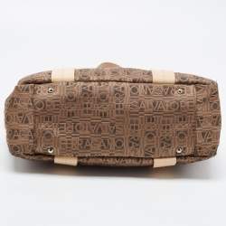 Pre Owned Salvatore Ferragamo Brown/Beige Jacquard Fabric and Leather Tote