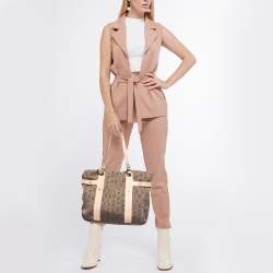 Pre Owned Salvatore Ferragamo Brown/Beige Jacquard Fabric and Leather Tote