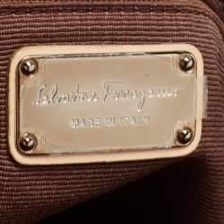 Pre Owned Salvatore Ferragamo Brown/Beige Jacquard Fabric and Leather Tote