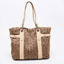 Pre Owned Salvatore Ferragamo Brown/Beige Jacquard Fabric and Leather Tote