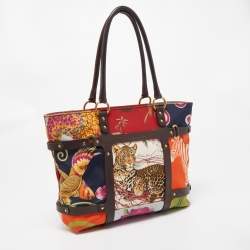 Pre Owned Salvatore Ferragamo Multicolor Fiera Print Nylon and Leather Tote