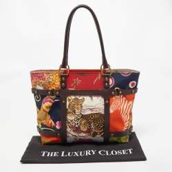 Pre Owned Salvatore Ferragamo Multicolor Fiera Print Nylon and Leather Tote