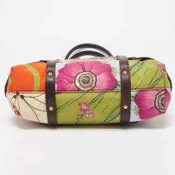 Pre Owned Salvatore Ferragamo Multicolor Fiera Print Nylon and Leather Tote