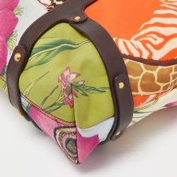 Pre Owned Salvatore Ferragamo Multicolor Fiera Print Nylon and Leather Tote