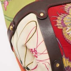 Pre Owned Salvatore Ferragamo Multicolor Fiera Print Nylon and Leather Tote