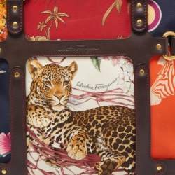 Pre Owned Salvatore Ferragamo Multicolor Fiera Print Nylon and Leather Tote