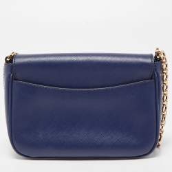 Pre Owned Salvatore Ferragamo Navy Blue Leather Gancini Flap Crossbody Bag 