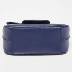 Pre Owned Salvatore Ferragamo Navy Blue Leather Gancini Flap Crossbody Bag 