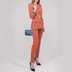 Pre Owned Salvatore Ferragamo Navy Blue Leather Gancini Flap Crossbody Bag 