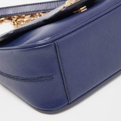 Pre Owned Salvatore Ferragamo Navy Blue Leather Gancini Flap Crossbody Bag 