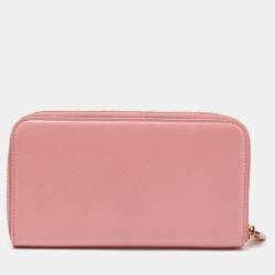 Pre Owned Salvatore Ferragamo Peach Leather Gancio Zip Around Wallet