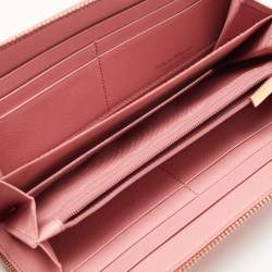 Pre Owned Salvatore Ferragamo Peach Leather Gancio Zip Around Wallet