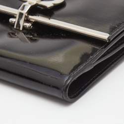 Salvatore Ferragamo Black Patent Leather Gancini Tri Fold Wallet